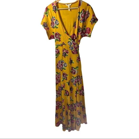 MATILDA JANE Women’s Alana Floral Print Tie Waist Wrap Maxi Dress Yellow Small - Picture 2 of 10